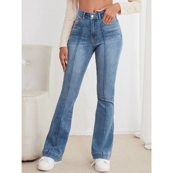 Flare Leg Seam front Jeans light wash denim flared - Picture 3 of 5